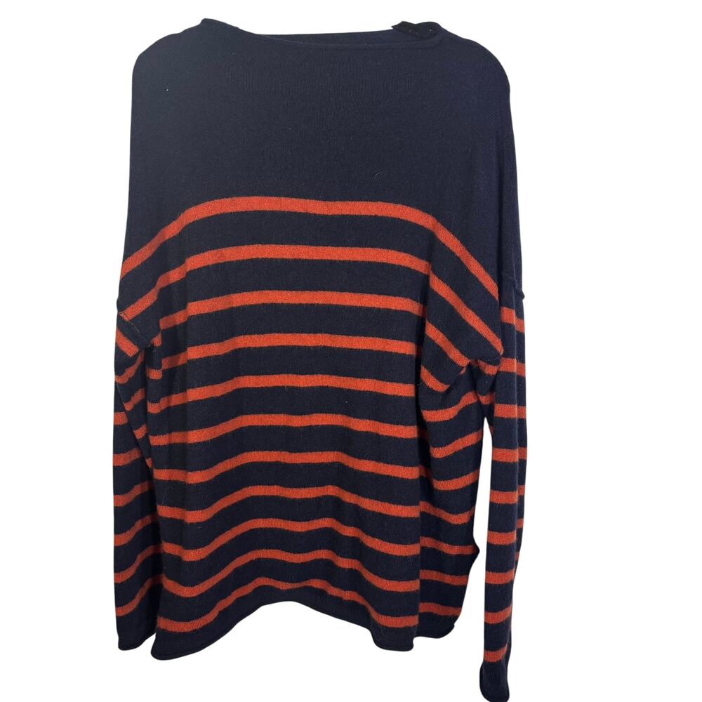 Madewell Striped Sweater Merino Alpaca Navy Orange Boxy Knit Size Large
